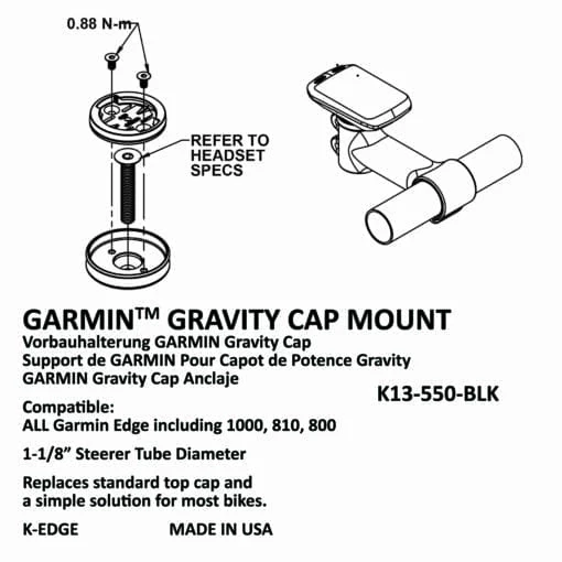 K-Edge Garmin Gravity Top Cap Mount – Sort - Billede 3